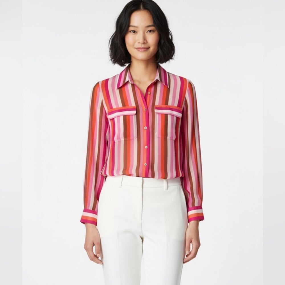 Adrienne Vittadini Sheer Long Sleeve Stripe Top